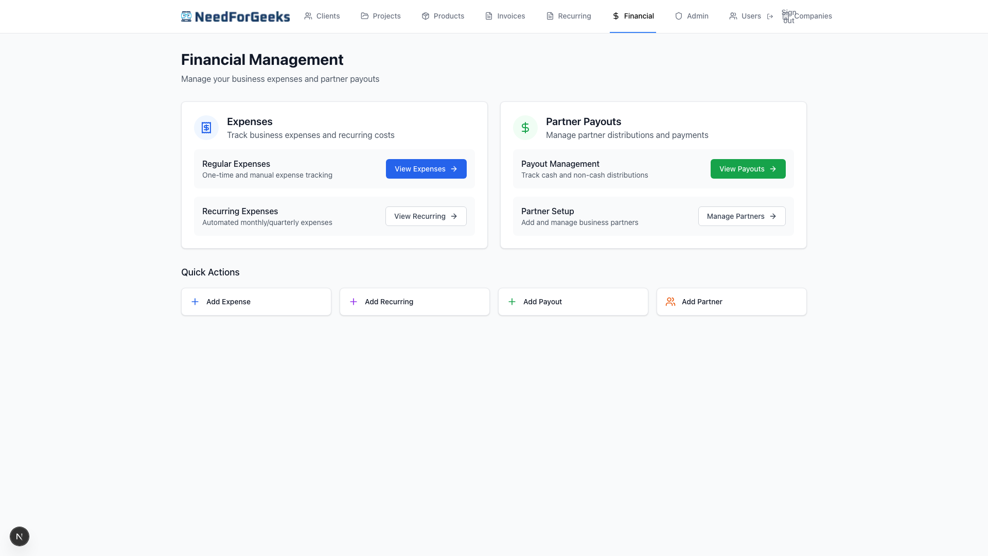 Financial Dashboard screenshot