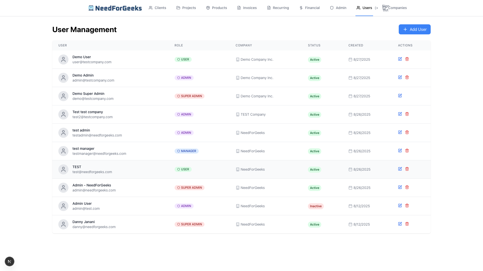 User Management screenshot
